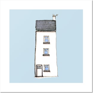 Cottage in Devon White Watercolor Posters and Art